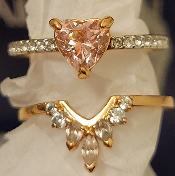 Swarovski Crystal Rose Gold Ring Set Pink Heart - Picture 2 of 5